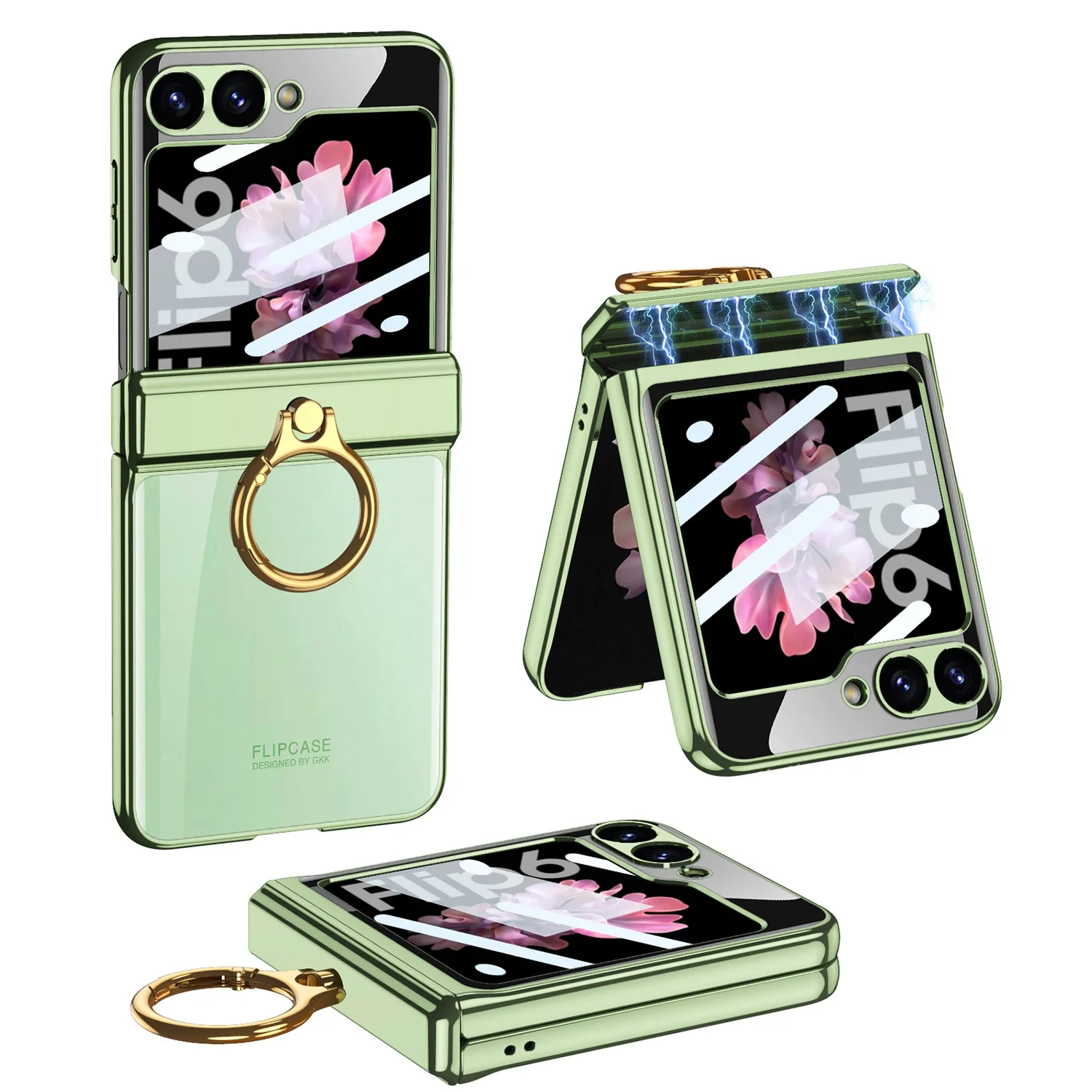 Luxury Magnetic Hinge Ring Holder Transparent Plating Acrylic Case with Screen Protector