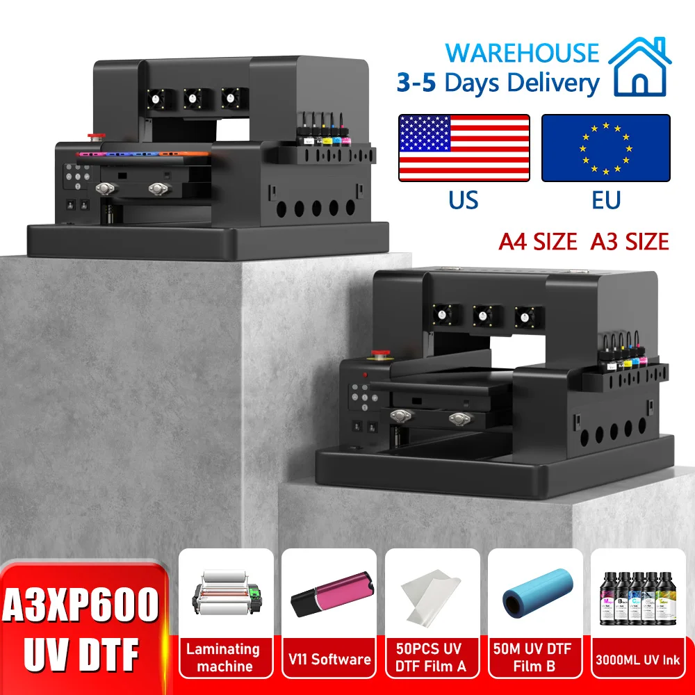 EU US Warehoue Free Taxes A3 A4 UV DTF Printer with Laminator A3 UV Sticker Printing Machine For Phone Case Glass Local Shipment