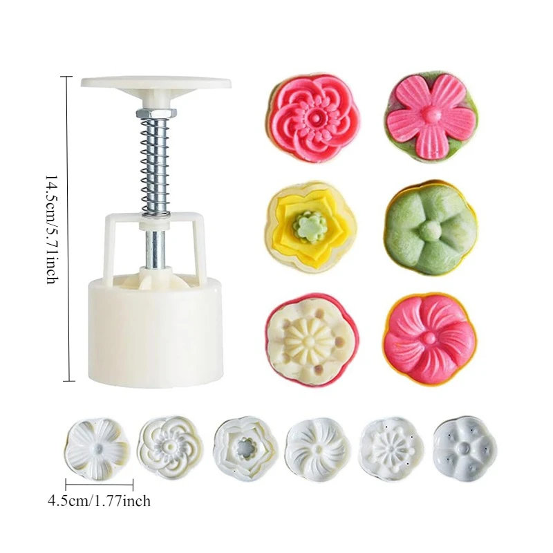 Mooncake Mold Plastic Hand-Pressure Cookie Stamps Flower Cherry Lion Pattern Plu