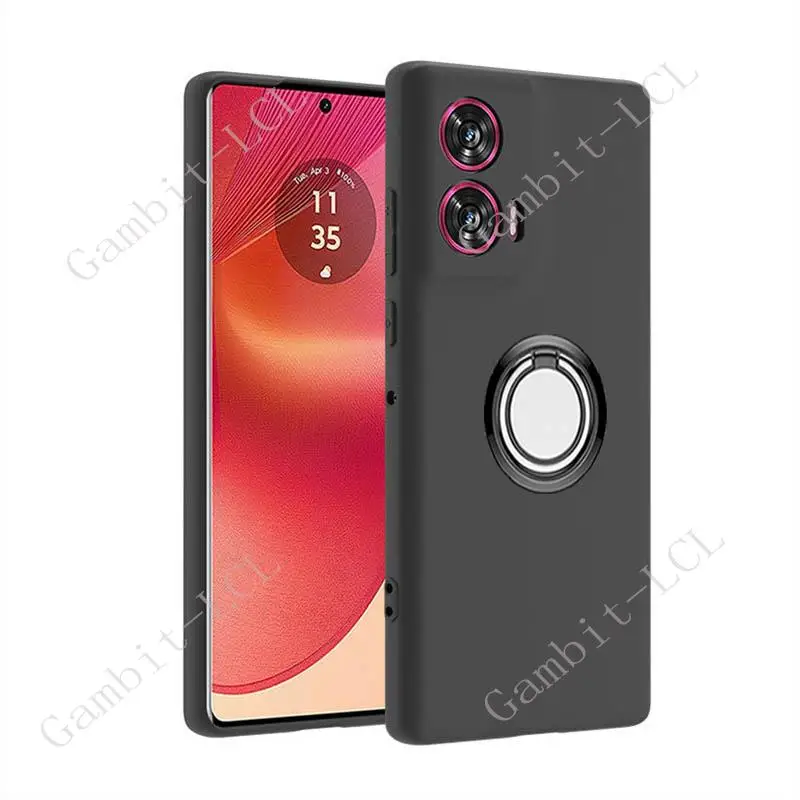 Premium Shockproof Silicone TPU Phone Case with Back Ring Holder for Motorola Edge 50 Fusion 5G (2024) 6.7