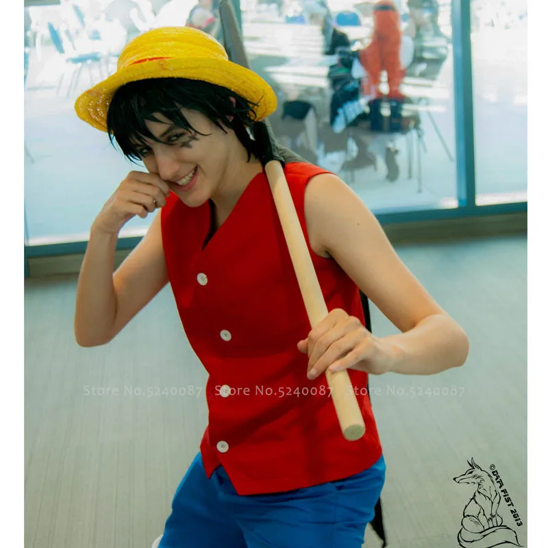 Anime Monkey D Luffy Cosplay Costume Full Set Leisure Red Shirt with Hat  Shoes Role-playing for Men Halloween Eve Carnival Party