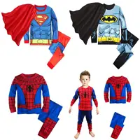 Children Super Hero Captain America Batman Cosplay Pajamas Cartoon Spider-Man Long Sleeve Top+Pant+Cape Suit 2-8T Baby Sleepwear 1