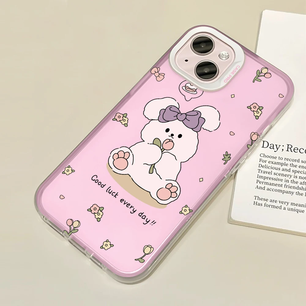 

Cartoon Cute Bear Phone Case for iPhone 14 13 ProMax XR XS Max 7 8 Plus SE2022 Soft TPU Pink Cover for iPhone 12 11 Coque Capa