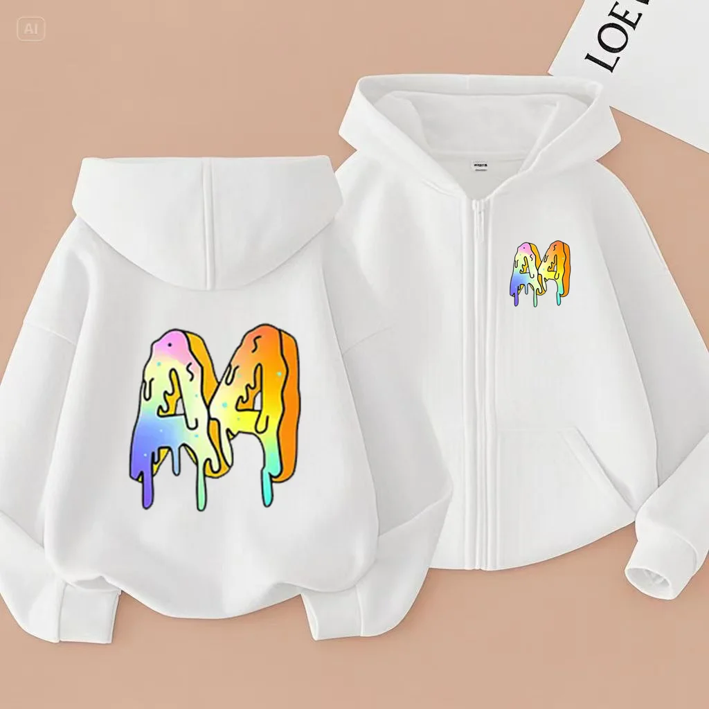 Kinder Produkt A4 Brief Zipper Stil Langarm Top Hoodies Charming Lose Mantel Mädchen Junge 3-12Yrs Freizeit Sweatshirt Kleidung – Detail 6