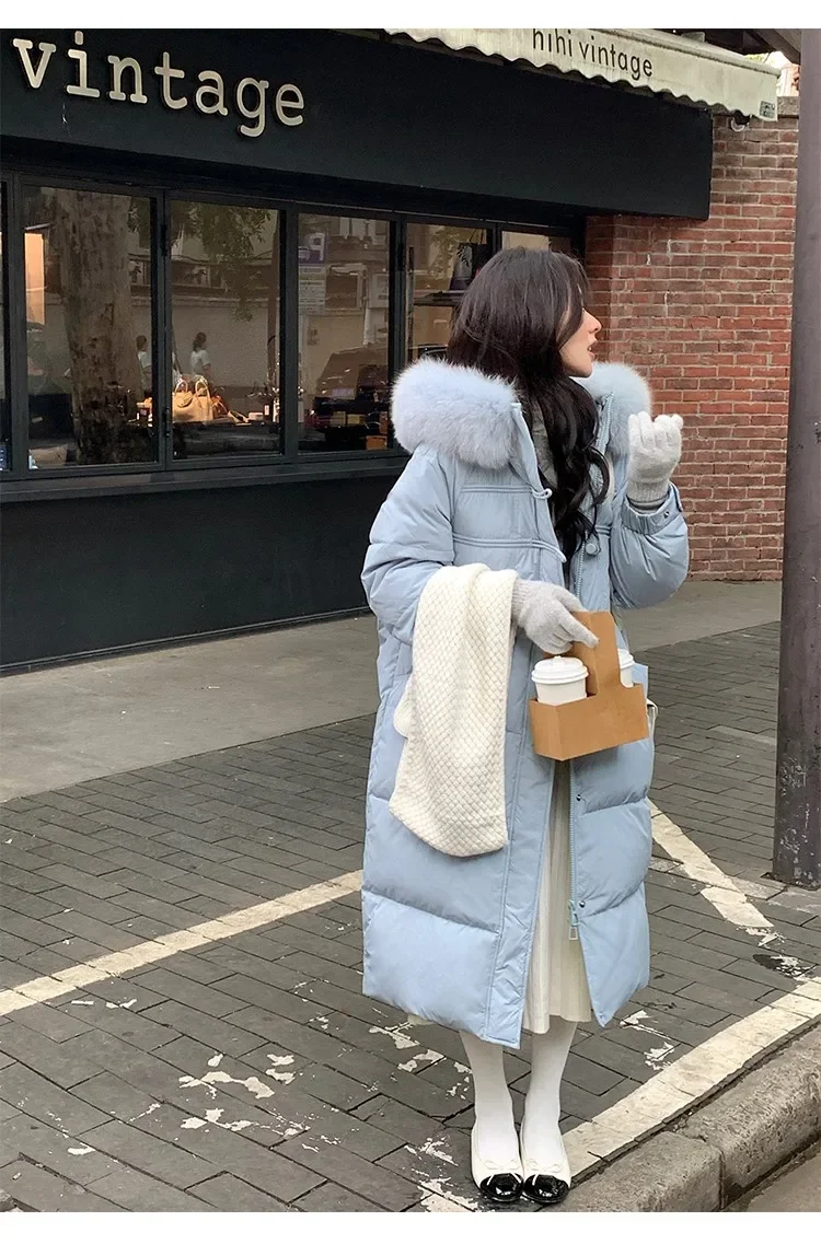 Commute Style Solid Color Long Sleeve Hooded Women's Down Jacket 2023 Winter New Mid-Length Thick Fashion Slim Fit Jackets