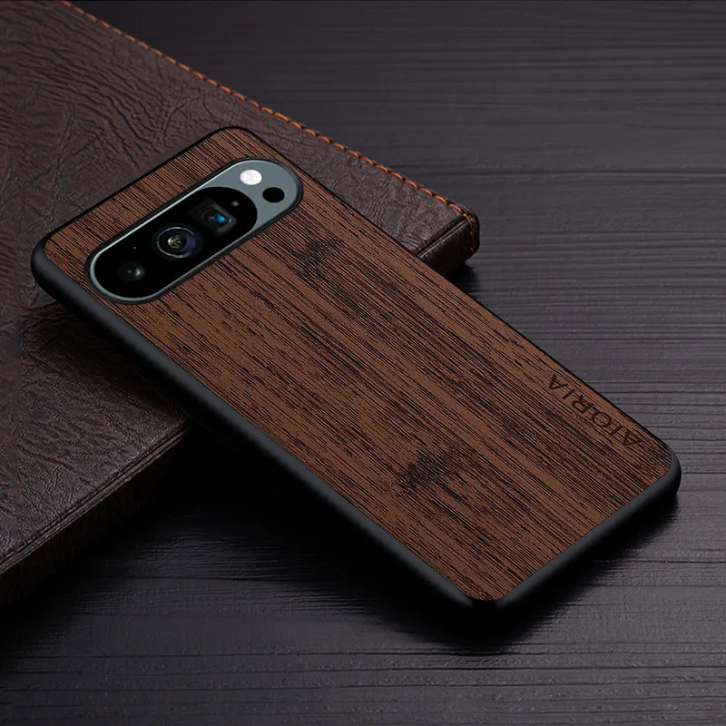 Luxury Bamboo Wood Pattern Leather Case for Google Pixel 9 Pro 5G