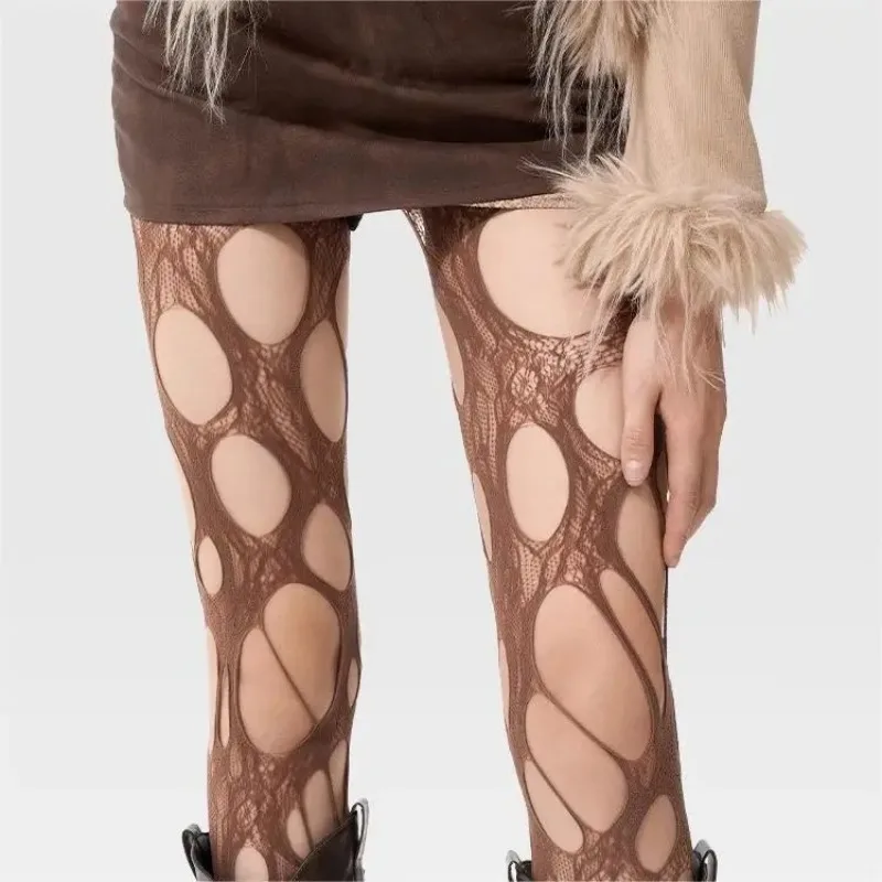 2 paia di collant sexy strappati da donna ultra-sottili a rete stile