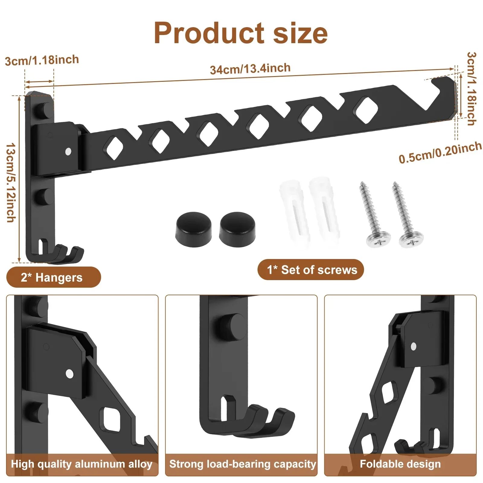 2Pcs Clothes Drying Rack Wall Mounted 180°Foldable Multi-Purpose Clothes Rack Hook Aluminum Alloy Closet Organizer Shelf NEW 4