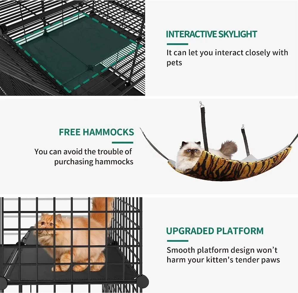 4-Tier Indoor Cat Enclosure Hammock Large Metal Wire Playpen Kennel For 1-3 Cats