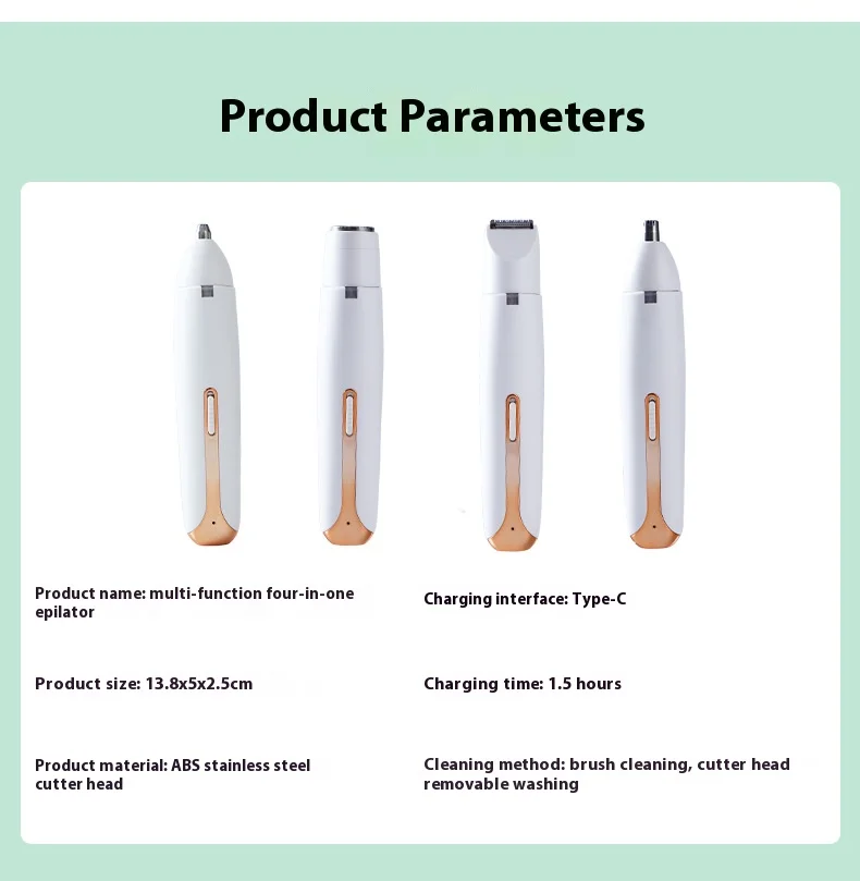 Portable 4-in-1 Women's Electric Hair Removal Device, Multi-functional Electric Hair Removal Set, Includes Four Blades