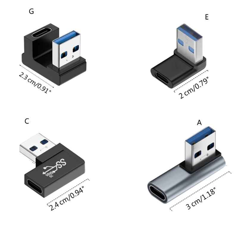 GELRHONR Adattatore USB A maschio a USB C femmina a 90 gradi, connettore USB3.0 a cavo di tipo C ad angolo discendente Supporto lati unidirezionali 5Gbps e trasferimento dati-2PCS (Up/Down