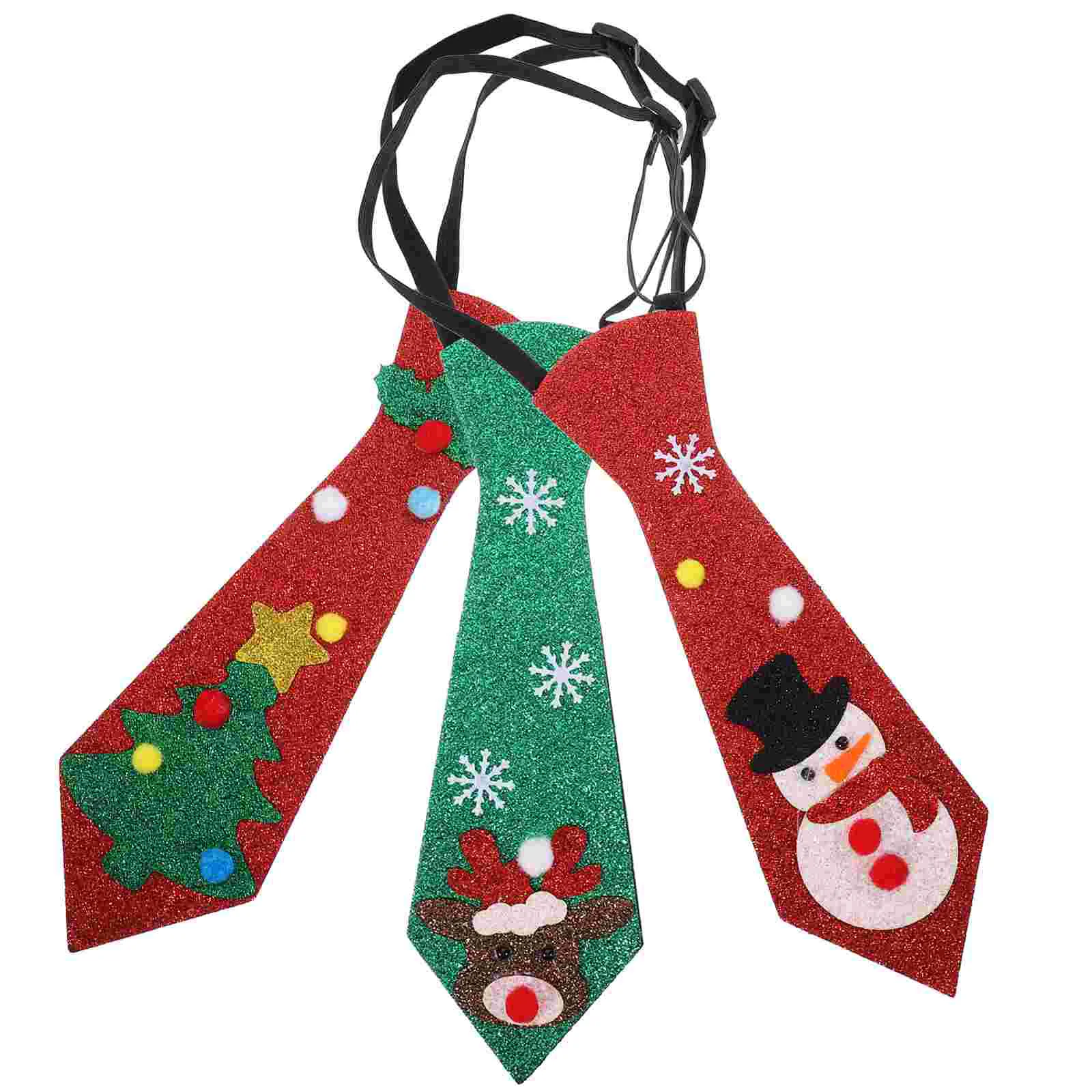 

3 Pcs Christmas Tree Felt Tie Party Decoration Man Ties Glitter Paper Necktie for