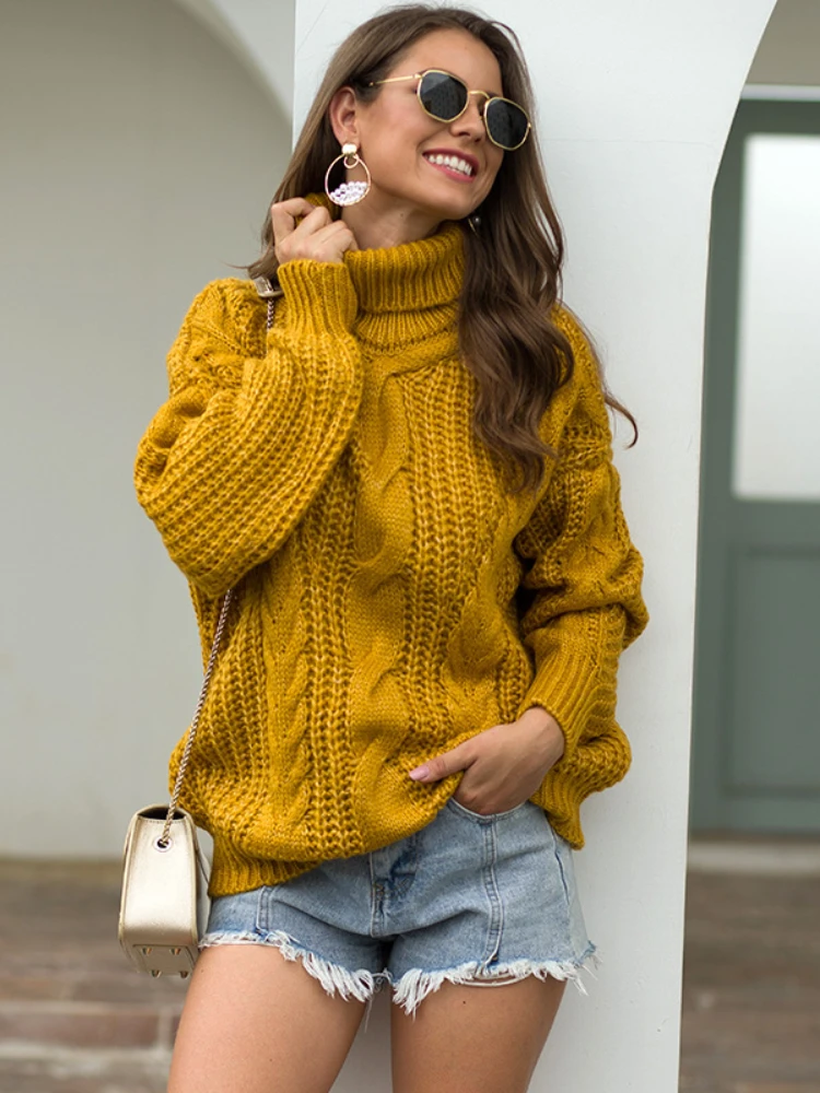 

Autumn Winter Sweater Women 2023 Loose and Lazy Style Knit Sweater with Thick Thread and High Collar Pullover Women's Clothing