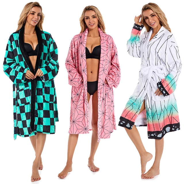 Autumn Winter Women Flannel Robe Cosplay Anime Kamado Nezuko