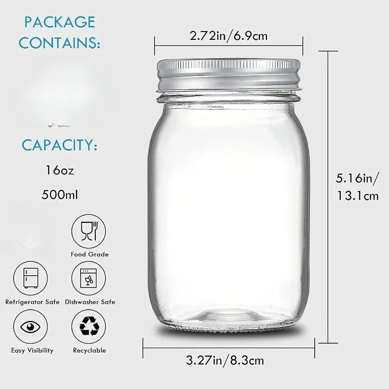 16 oz Wide Mouth Mason Jars 12 Pack Glass Canning Jars with Airtight Lids and Bands 3
