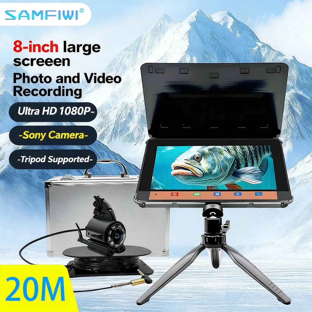 Caméra sous-marine DVR 8" pour pêche avec écran 1280x720, vision 1080P Full HD jusqu'à 20m de profondeur