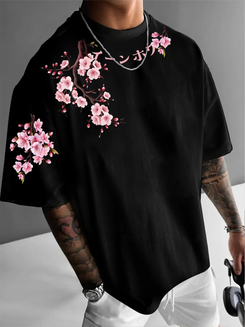 Harajuku Japanisches Blumenmuster 3D-Druck Atmungsaktives Schnelltrocknendes Herren-T-Shirt Outdoor Street Casual Fashion Y2K Eltern-Kind-Kleidung