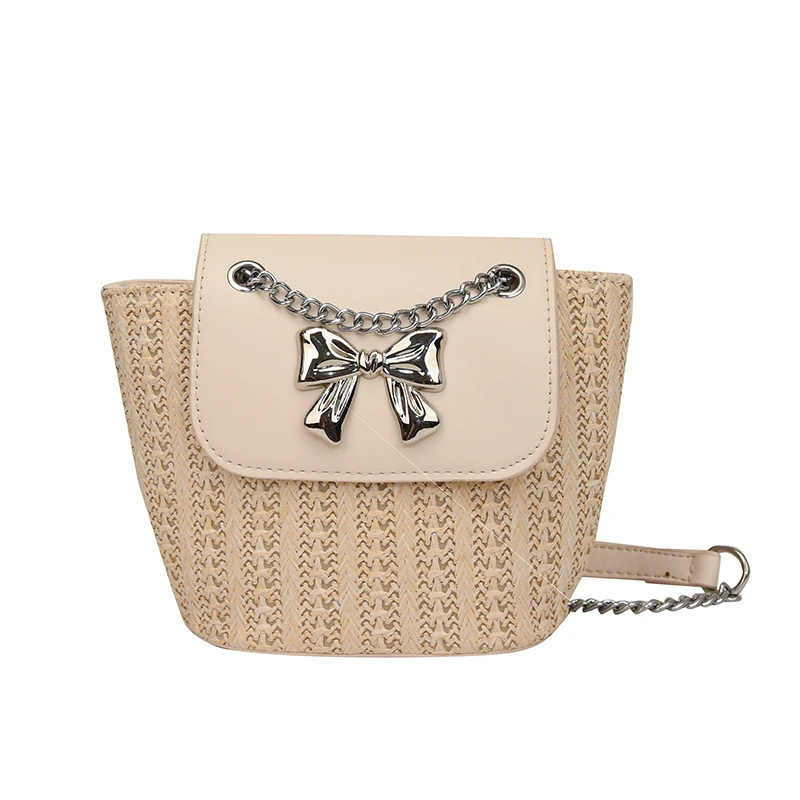 

Women Summer Straw Tote Bag Female Leather Splicing Weave Messenger Shoulder Bag Ladies Beache Travel Bow Knot Crossbody Bag