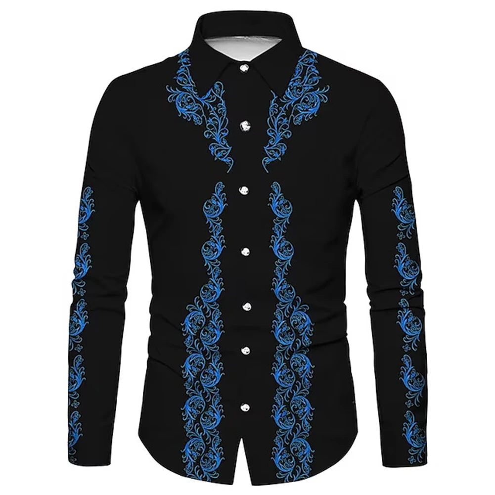 

Men\\'s Long Sleeve Top Casual Button Down Shirt with Decorative Pattern Various Colors Available S 3XL Sizes