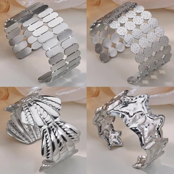 Geometric Shell Bangles Bracelets for Women Stainless Steel Star Cuff Bangle Bracelet Femme Fashion Waterproof Jewelry Gifts