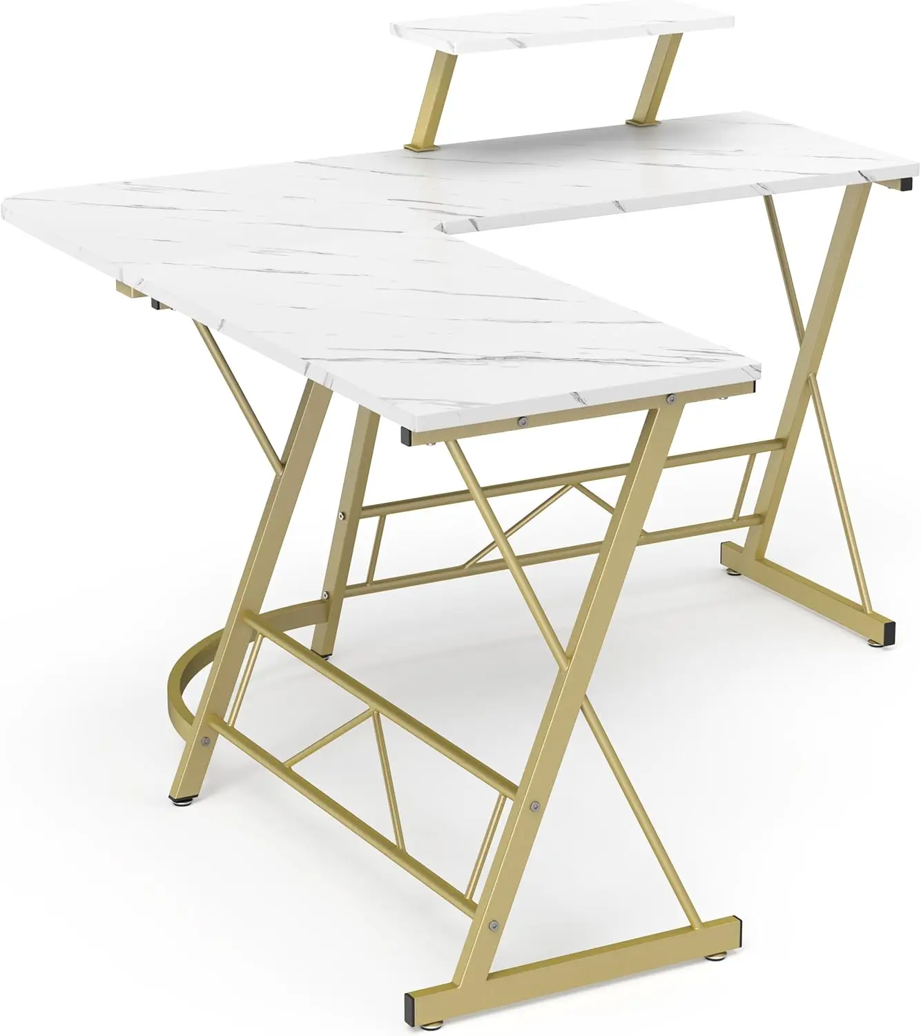 L Shaped Desk Computer Corner Desk Home Gaming Desk Office Writing Workstation with Large Monitor Stand Easy to Assemble (White, 5