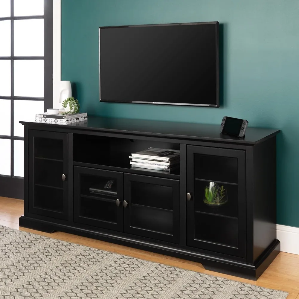 

TV Stands, Glass Door Storage Console for TVs Up To 80 Inches, 70 Inch, Modern Black TV Stands