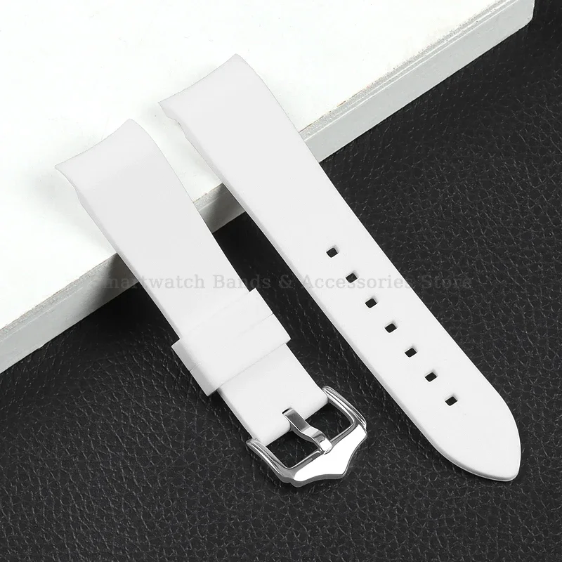 Silicone Waterproof Curved End Watch Strap with Folding Buckle
