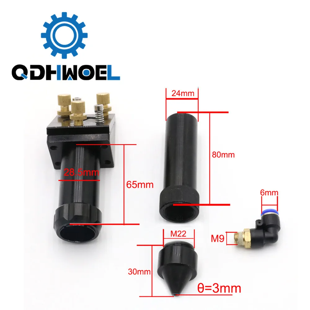 QDHWOEL CO2 Laser Head for Focus Lens Dia.18 19 20 FL. 38.1 50.8 63.5 75 101.6 127mm & Mirror 25mm Mount for Laser Machine