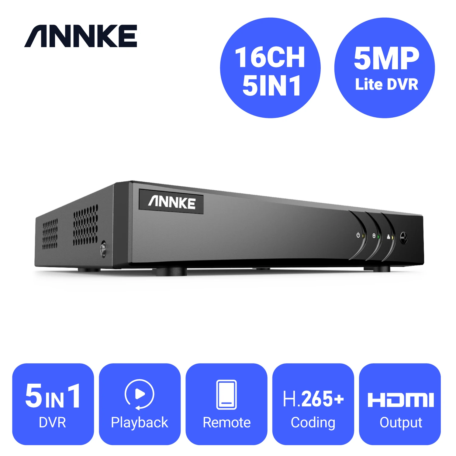 

ANNKE 5MP Lite HD 16CH Video Surveillance DVR H.265+ 5IN1 Digital CCTV Recorder PIR Motion Detection For 2MP 3MP IP Cameras