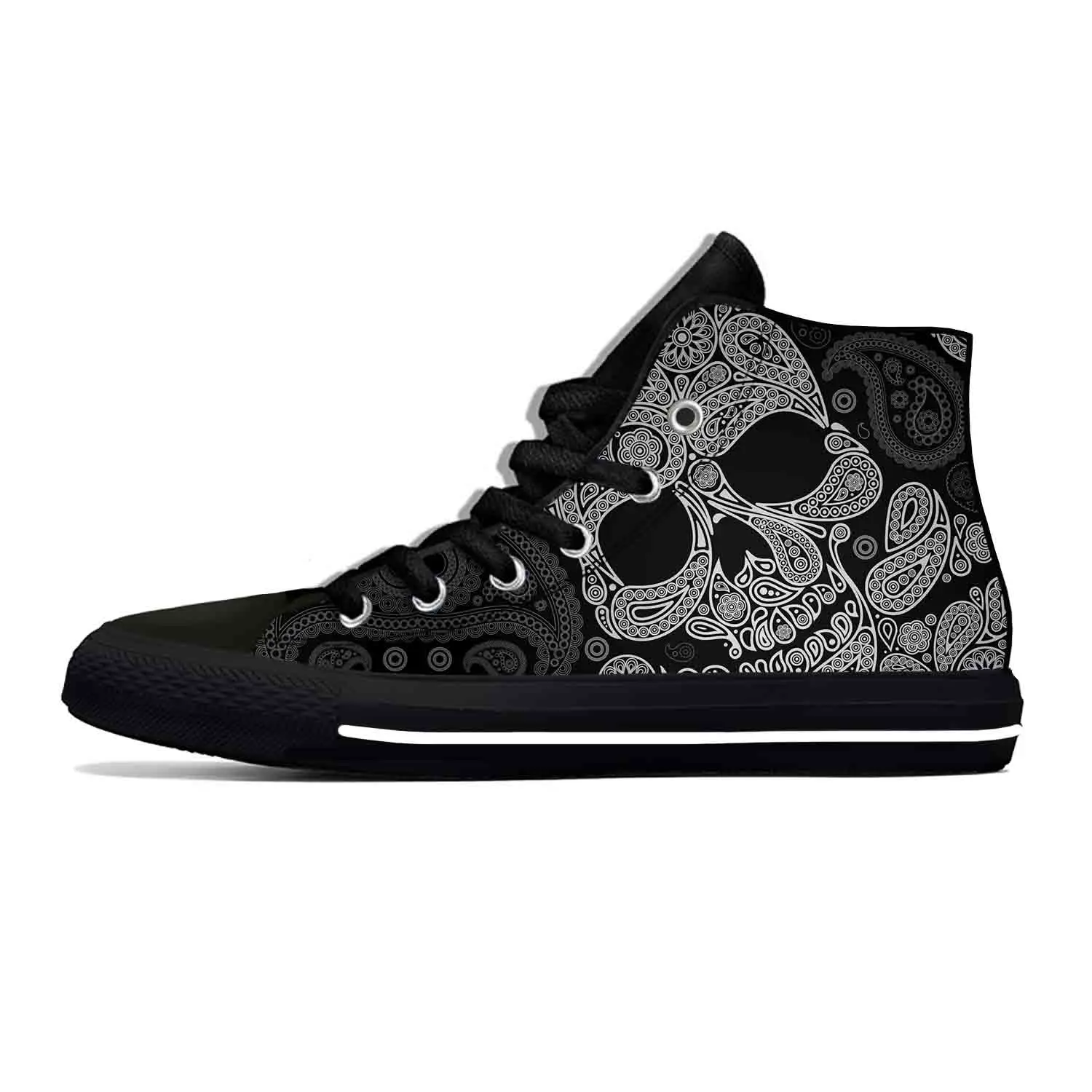 

Sugar Skull Paisley Skeleton Goth Gothic Horror Casual Cloth Shoes High Top Comfortable Breathable 3D Print Men Women Sneakers