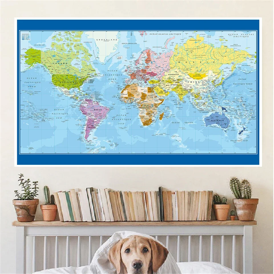 Map of The World 120*80cm in French Vintage Wall Poster Non-woven Vinyl Painting Office School Supplies Home Decoration