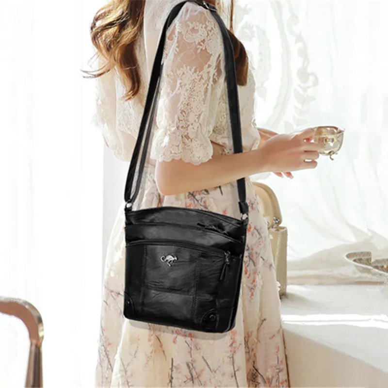 Retro Style Multiple Pockets Soft Leather Crossbody Bag, Simple Single Shoulder Bag for Daily Office, Parties, Dating, Going Out