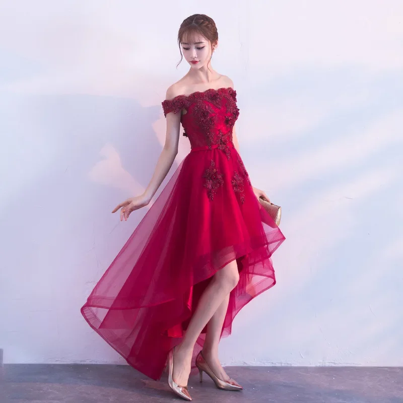 Evening Wine Red Boat Neck Cocktail Dresses Embroidery Tea-Length Plus size Customization For Evening Dresses Cocktail Dress Women Formal Dress Party Gown H063