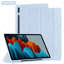 Premium Silicone Tablet Case with Pencil Holder and Trifold Stand, Auto Sleep/Wake Feature (Light Blue)
