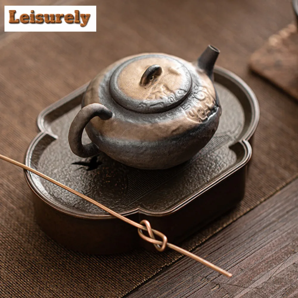 100ml Retro Gilded Iron Glazed Teapot Japanese Crude Pottery Pot Traditional Tea Soaking Kettle Flower Tea Cafes Ornaments Gifts