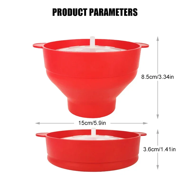 Silicone DIY Microwave Popcorn Bowl Bucket Red Popcorn Maker with Lid Chips Fruit Dish Kitchen Easy Tools popcorn maker silicone tableware