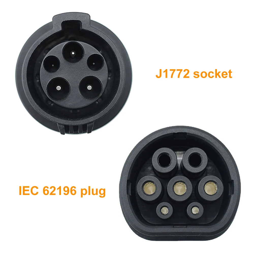 16A/32A EV Charger Adapter Socket Type1 J1772 to Type2 IEC 62196 EVSE Electric Vehicle Charging Converter Connector Plug 7