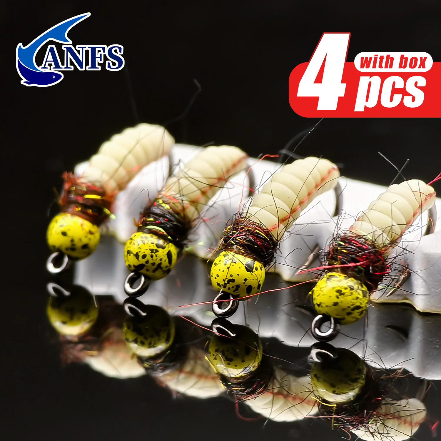 ANFS 4pcs Tungsten Jig Nymph Flies with Fly Box -Nymph Trout, Hand Tied Trout, Trout Fly Fishing Gift