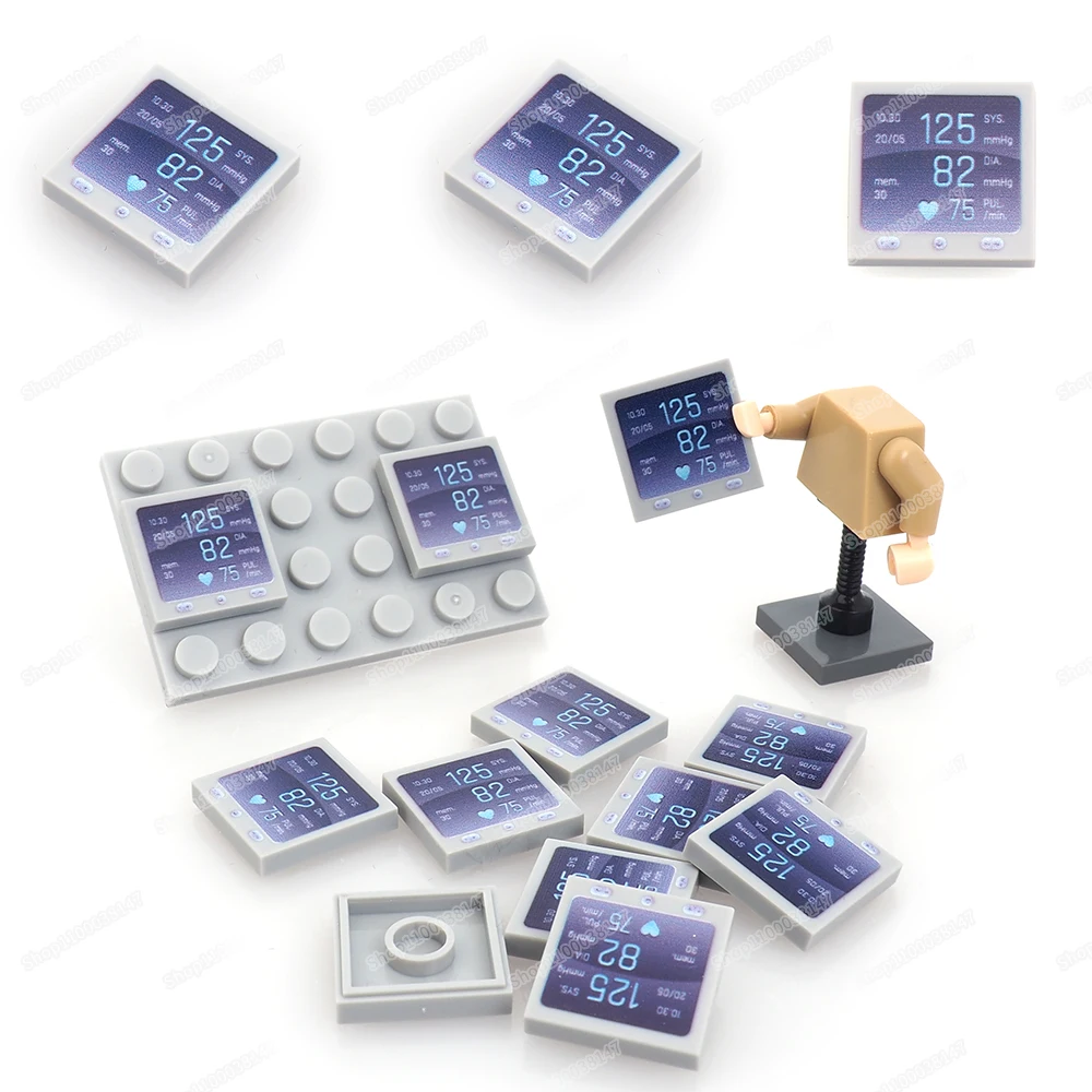 Monitor Figure Heart Printed Tiles 3068 Show Data Screen Print Building Block Moc Scene Accessori Modello Bambino Regali Fai Da Te Giocattoli