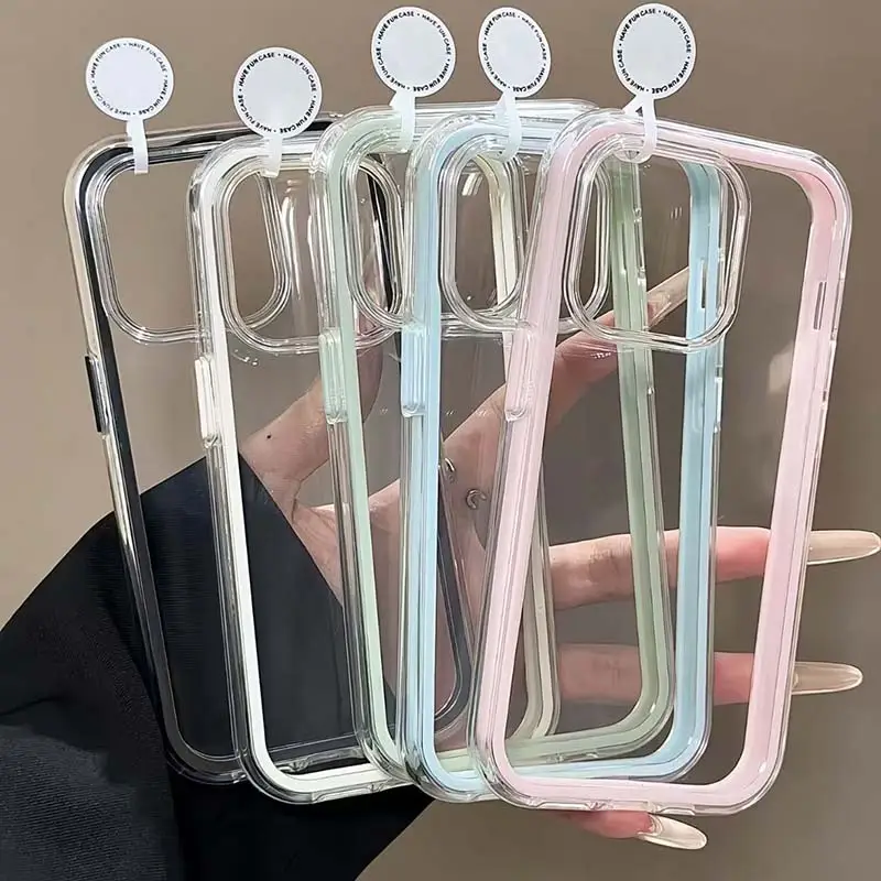Luxury Candy Color Frame Clear Back Phone Case For iPhone 17 16 15 14 13 12 Pro Max 11 16PLUS 17 Acrylic Shockproof Bumper Cover - Image 2