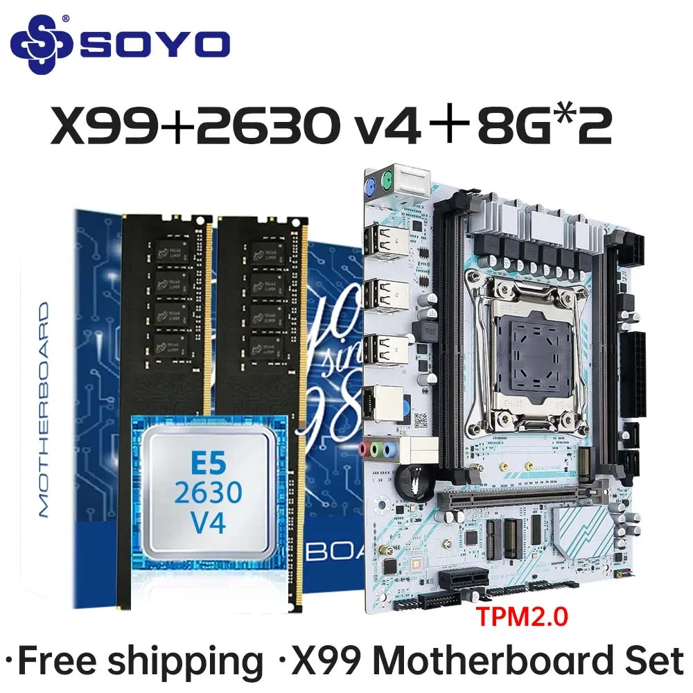 SOYO Gaming Motherboard Set X99, Intel Xeon E5 2630 V4 CPU Dual Channel DDR4 8Gx2 2133MHz ECC RAM M.2 Computer Combo