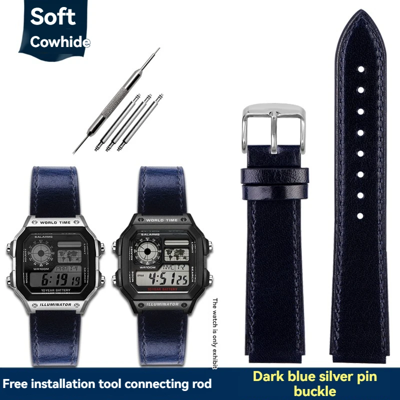 Casio Retro Leather Watch Strap for Men - Small Square, 18mm