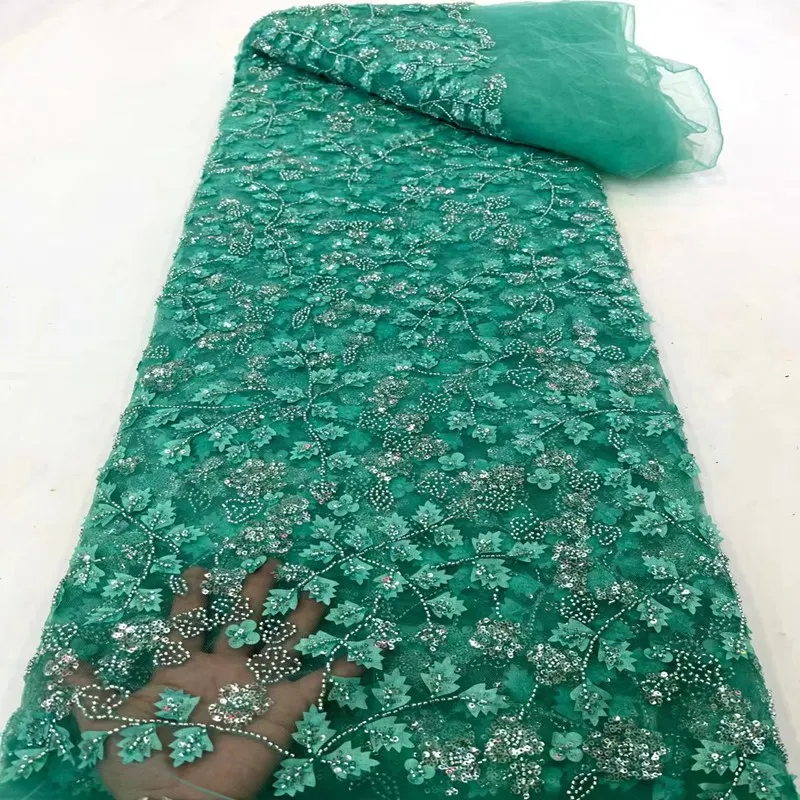 

Luxurious Sequence Lace Fabrics Nigeria Embroidery Mesh Lace African Heavy Beaded Fabric With Sequins For Party TS2077