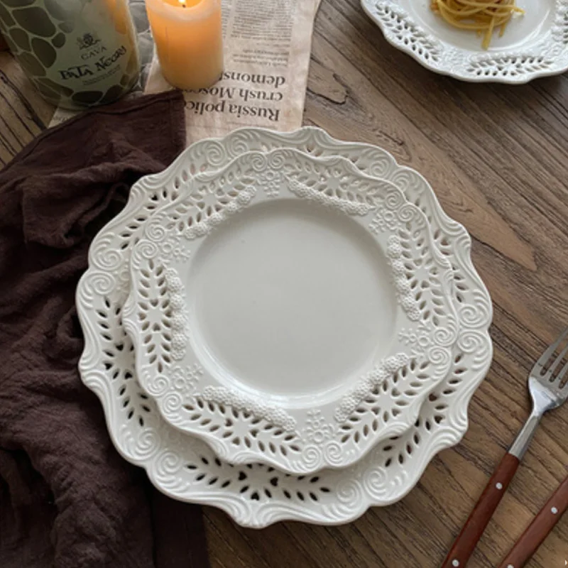 French Court Relief Dinner Plates European Retro Hollow Cake Dessert