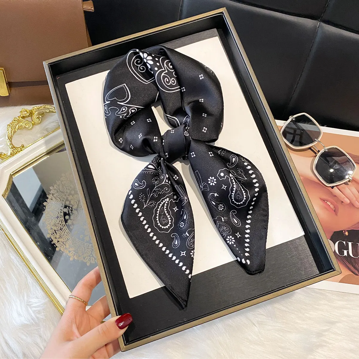 70*70cm Silk Square Scarf Women Paisley Cashew Print Neck Tie Soft Satin Neckerchief Female Foulard Headband Hijab Decorate