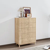 ตู้ลิ้นชัก 5 ชั้น ลายไม้ หน้าท็อปลายหินอ่อน สำหรับห้องนั่งเล่น ห้องนอน ตู้สูง ตู้เก็บของ 2