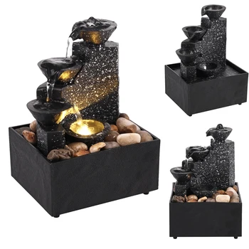 Tabletop Water Fountain, with Soft Lights Decorative Creative Flowing Water Ornaments Landscape Deco Indoor Zen Relaxation 1