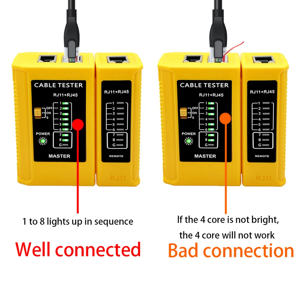 ☘️LANケーブルテスター RJ45 RJ11 RJ12 RJ14親子機分離可能 LANケーブルテスター 親機/子機分離タイプ RJ45 RJ11対応 LANテスター