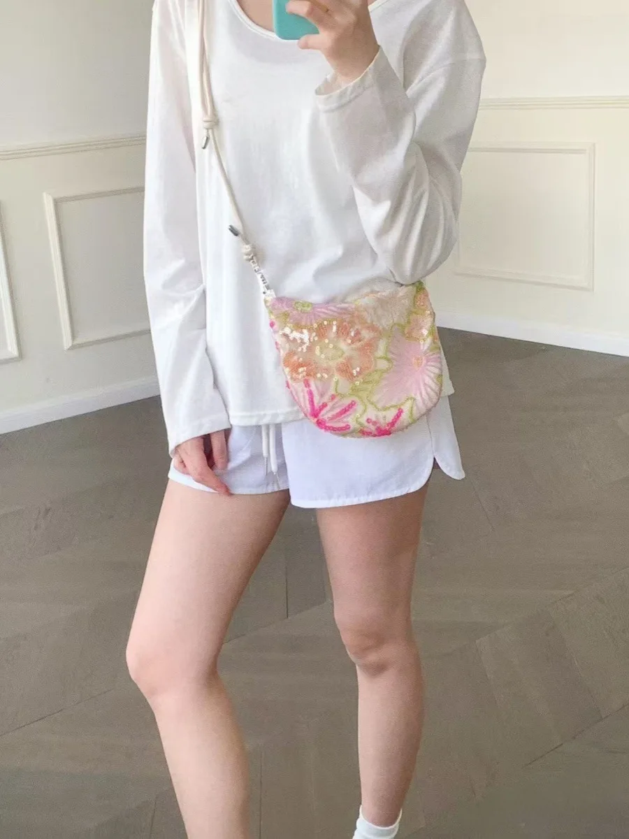 JIAERDI Fairy Core Aesthetic Y2k Hand Bag Women Flower Embroidered Handle Chic Casual Crossbody Bags Ladies Versatile Handbag