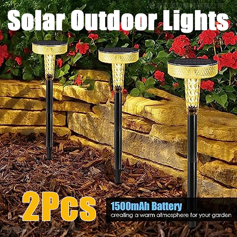 2Pcs LED Solar Pathway Lights Outdoors Waterproof Powered Landscape Lamps Balcony Villa Yard Garden Lawn Driveway Sidewalk Decor